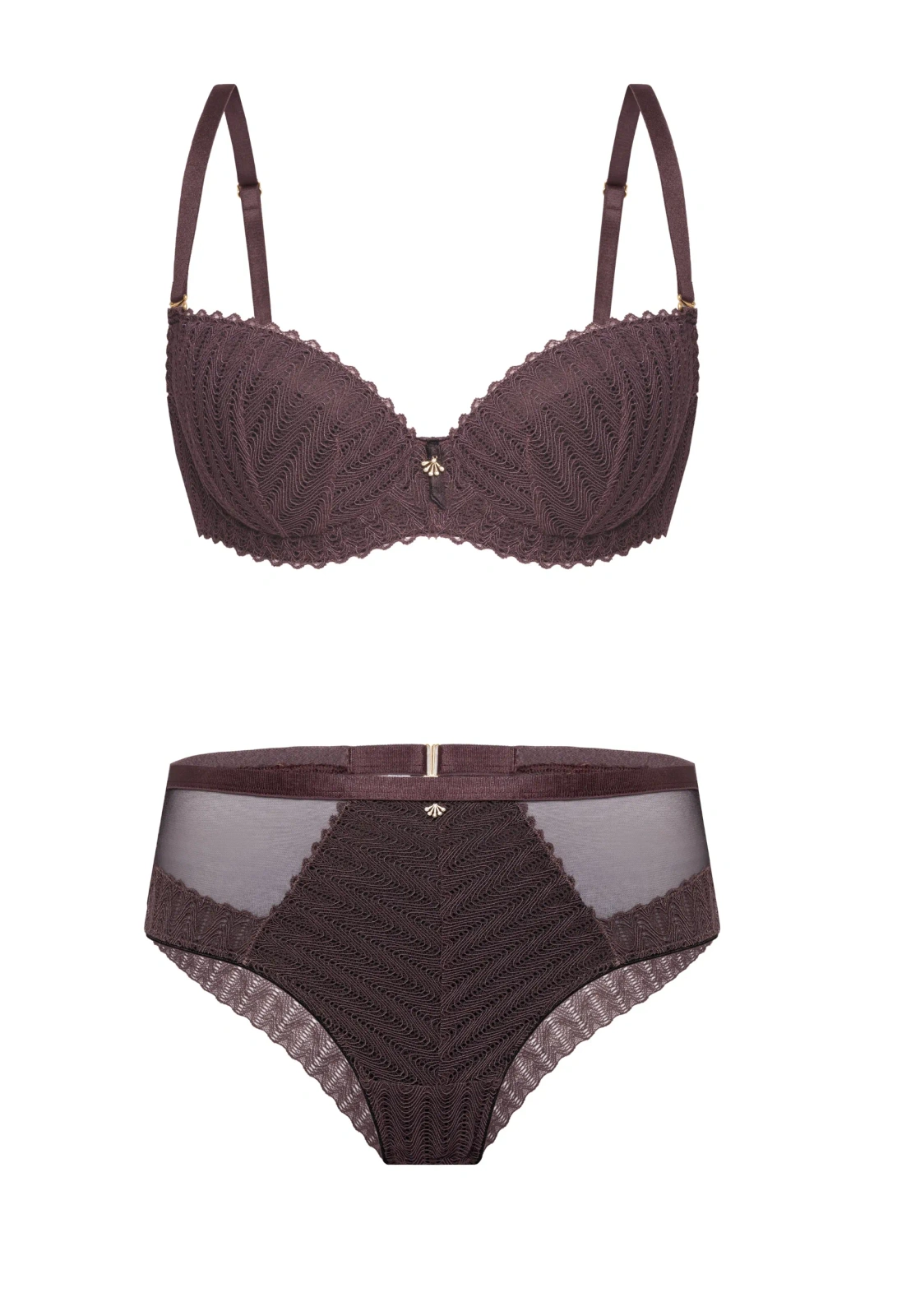 Komplet Veronica Biustonosz Push Up Z Koronki + Brazyliany